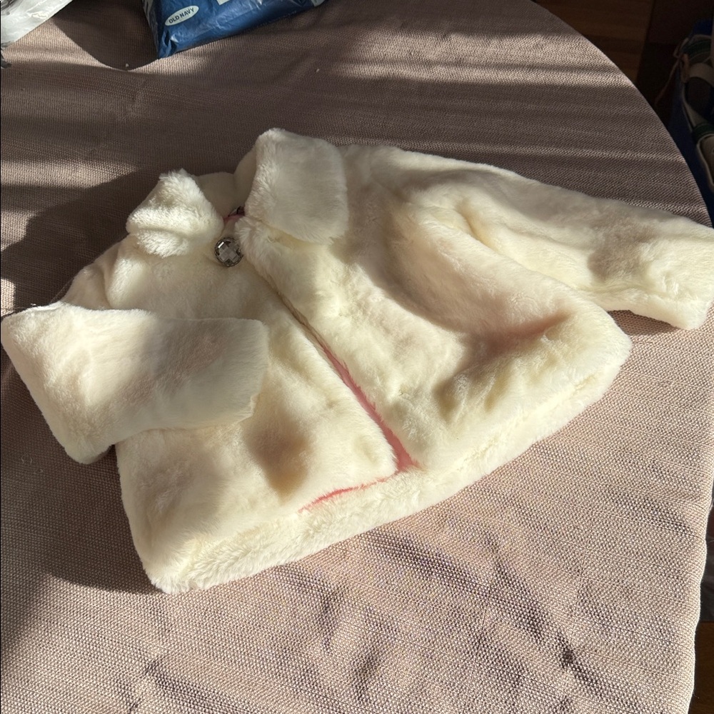 Hartstrings Pink and Cream Faux Fur Jacket